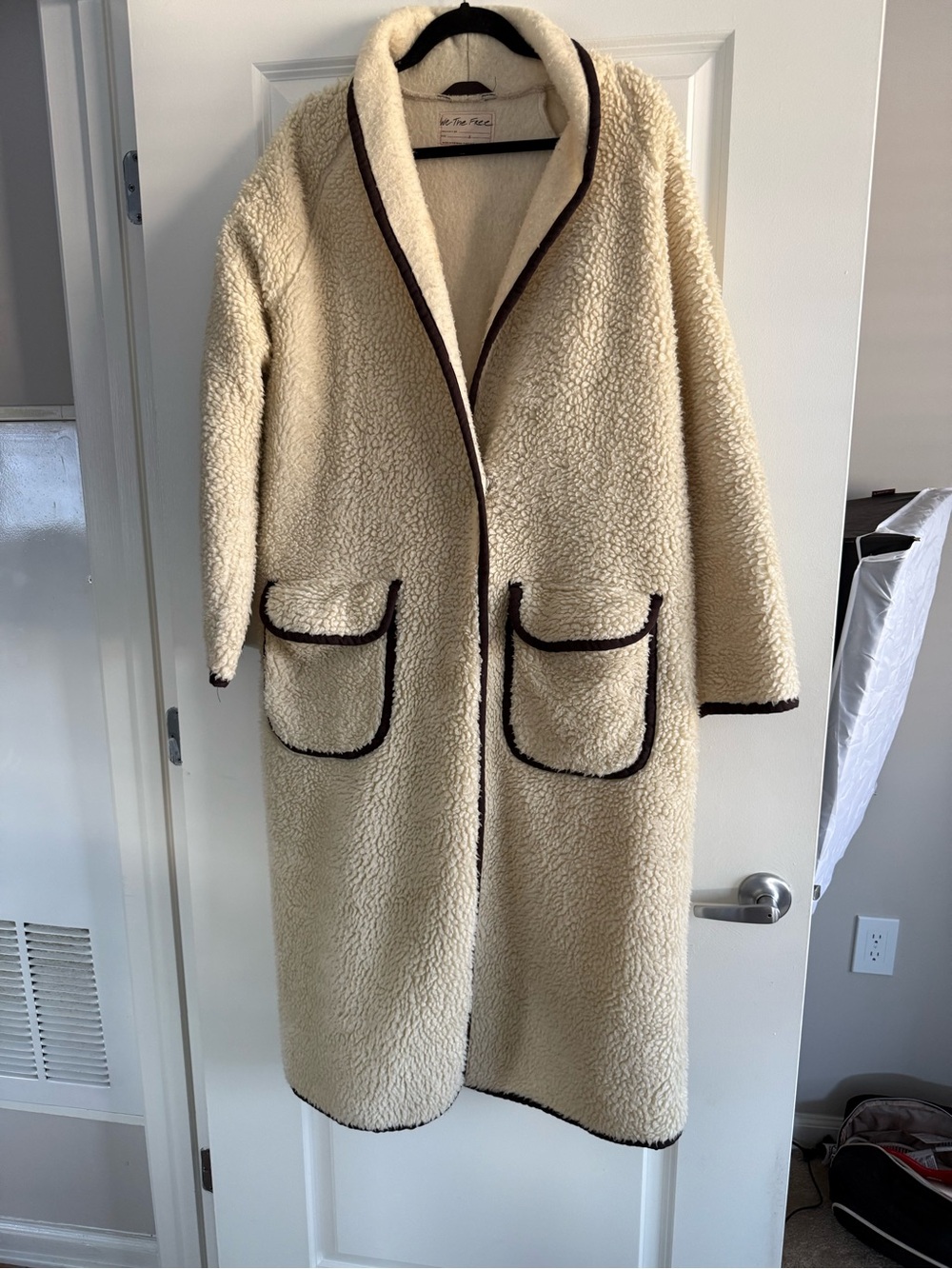 We The Free Cream Teddy Coat with Dark Trim